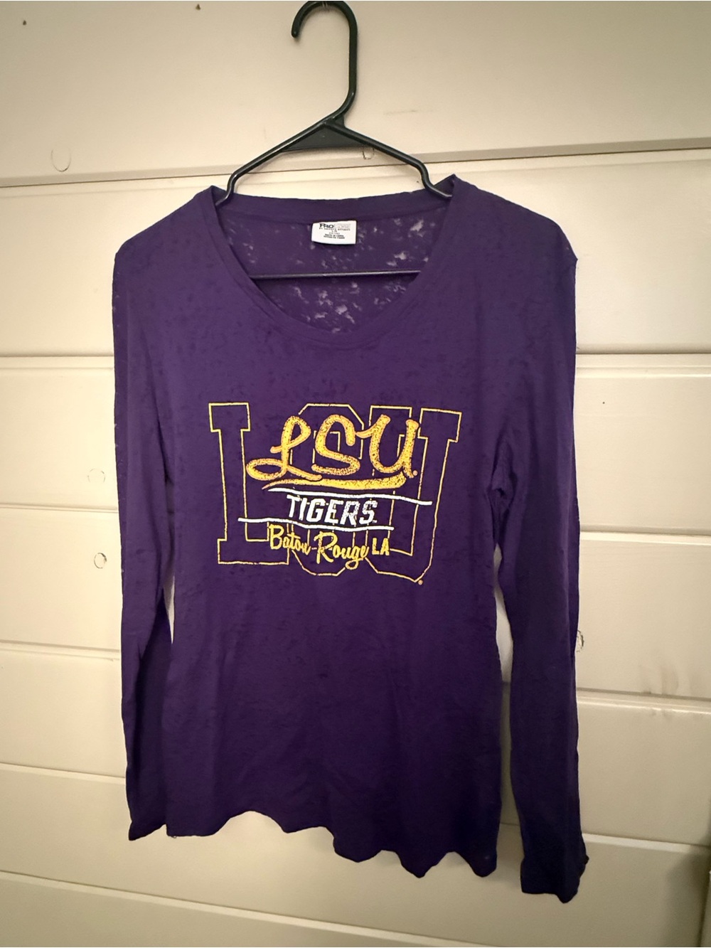 LSU Tigers Purple Long-Sleeve V-Neck Women's Top. Burnout style